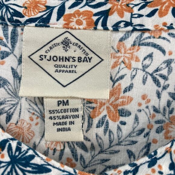 St John’s Bay Top SZ MP Ruffle Green Yellow Floral Prairie Modest Cottage Core - Picture 7 of 9